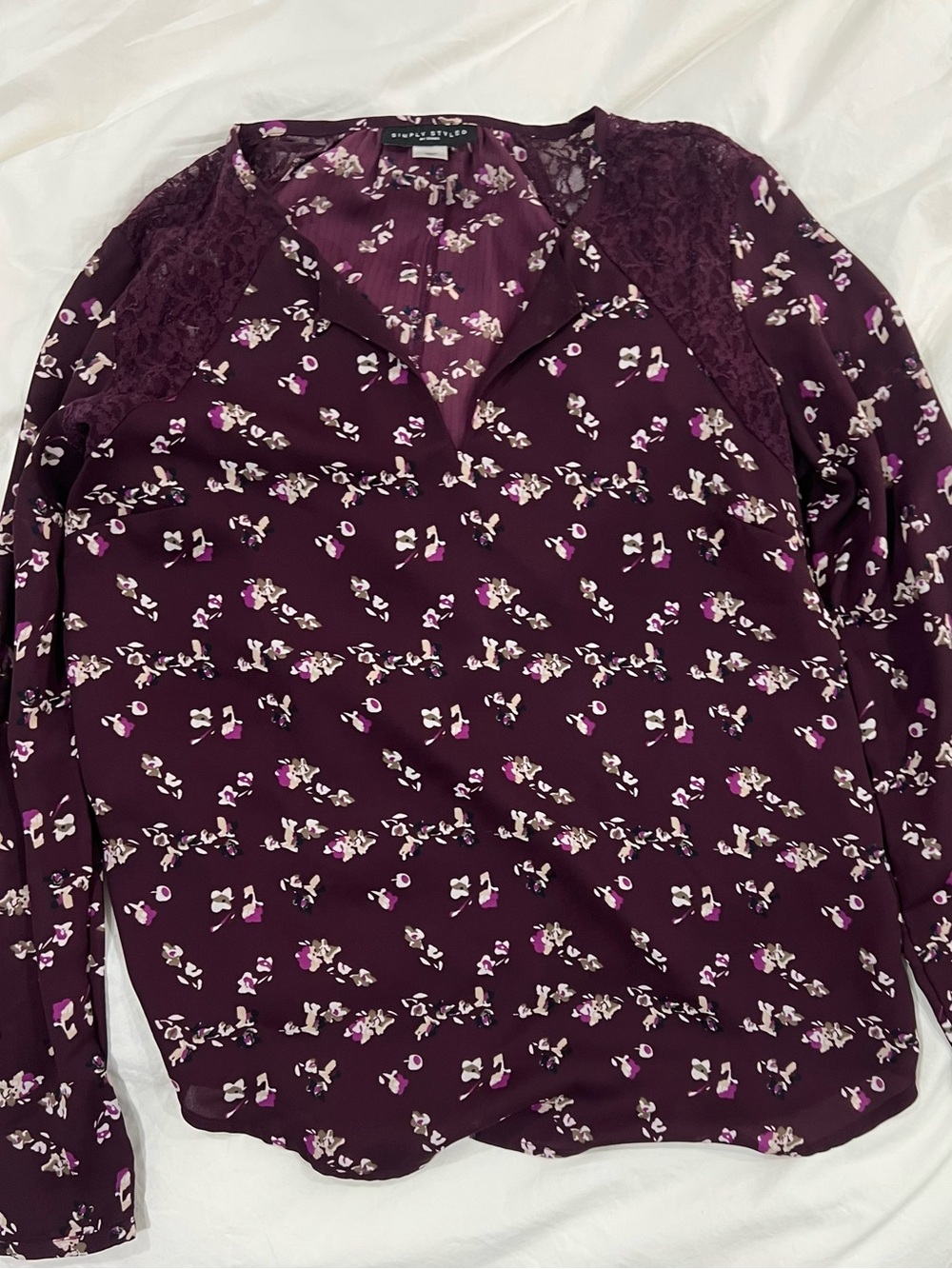 Simply Styled Plum Floral Lace V-Neck Blouse